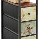 CAIYUN Narrow Dresser Storage Tower with Retro Flowers, Skinny Slim Chest 4 Drawers, Wood Top for Small Spaces, Closet Nightstand, End Table for Bedroom Bathroom Living Room Entryway Home Office Brown (Rustic Brown)