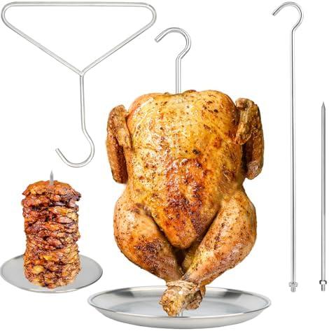 Turkey Fryer Accessory Stand Kit Hook Stainless Steel for Thanksgiving Turkey Roasting Stand Replacement Parts Vertical Skewer Chicken Rack Roaster with Lifter Hook Holder Base for Deep Fry Pot