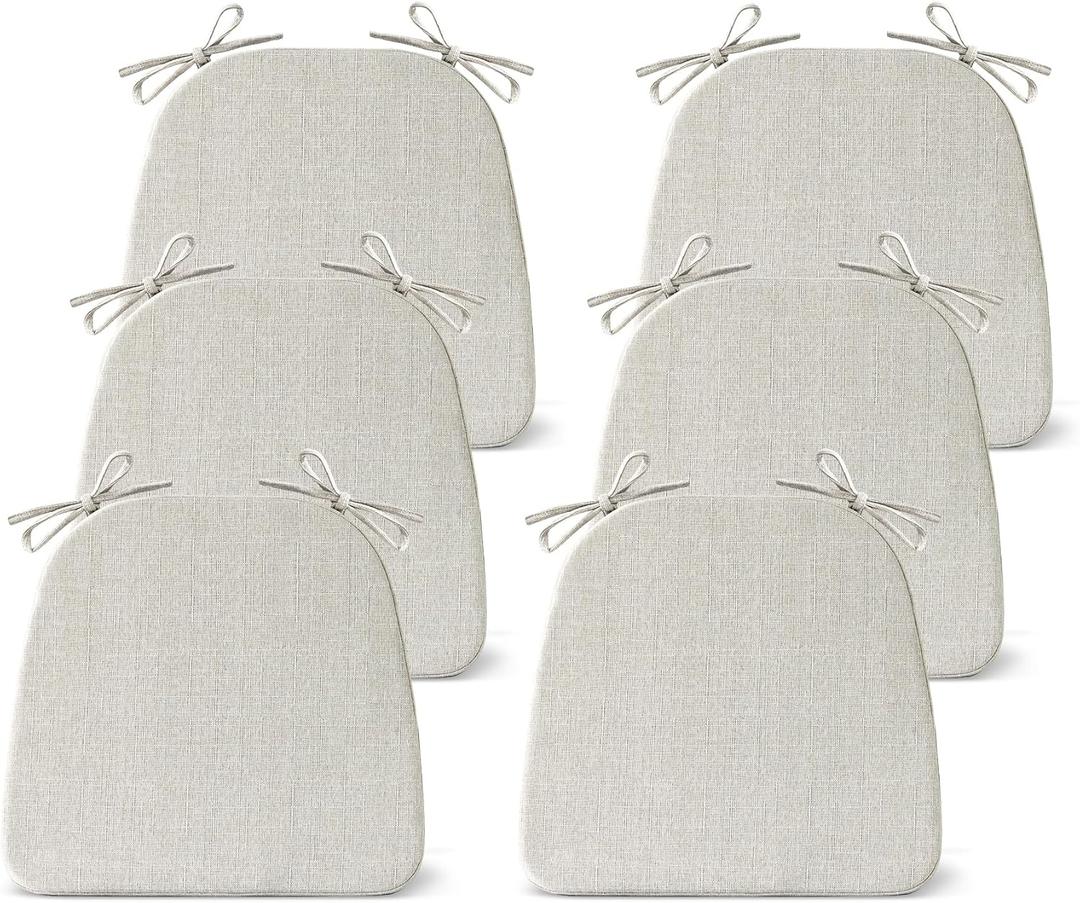 Chair Cushions for Dining Chairs Set of 6, Non Slip Kitchen Chair Pads, 17" x 16" x 2", Indoor Dining Chair Cushions with Ties, D-Shaped Seat Cushions for Kitchen Chairs, Beige