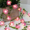 Cherry Blossom Decor Flower String Lights Vines with Fairy Lights Christmas, 30 LED Copper with Remote Control Battery Operated Pink Flower Garland Leaf for Locker,Bedroom, Wall,Christmas Decorations