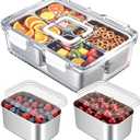 Freshmage Snackle Box Container, Stainless Steel Divided Serving Snack Tray with Lid and Handle, 4 Compartment Portable Snack Platters for Road Trip, Beach, Picnic, Ball Games, Pool and Parties