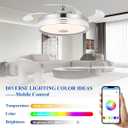 42 inch Retractable Ceiling Fan with Lights and Remote Control, 6Speed Dimmable Fandelier, RGB Modern Smart Ceiling Fan Light with Bluetooth Speaker, Reversible Bedroom