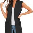 Moss Rose Women's Long Knit Cardigan Vest Casual Sleeveless Open Front Draped Duster Vest  (X-Large, (Pocket)black)