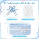 10 Pack Blue Gift Baskets Empty Woven, Cotton Rope Small Basket with Handles, Baby Boy Shower Nursery Organizer, Father's Day Graduation Includes Clear Bags and Bows