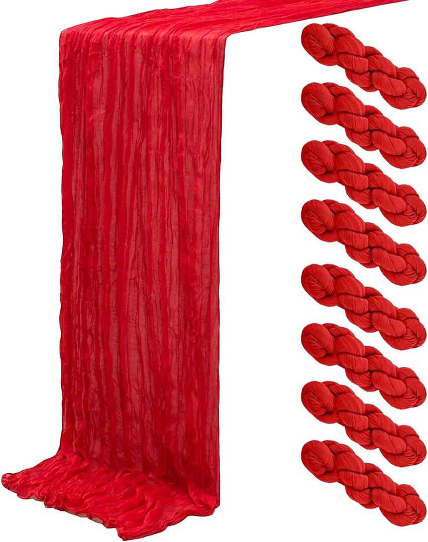 8Pack Red Cheesecloth Table Runners 120Inch Gauze Table Runner Cheese Cloth Red Table Runner Rustic Sheer Runner for Wedding Baby Shower Birthday Party Table Decor