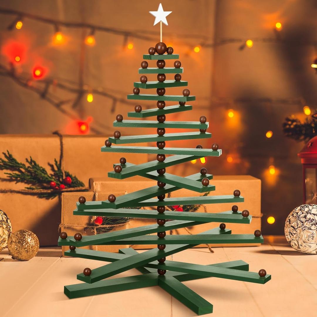 Hollowfly 2 Feet Wood Christmas Tree Display Wooden Christmas Tree Indoor Table Top Decoration Xmas Wooden DIY Craft for Home Office Party Table Decoration(Blue,Rustic) (1in)