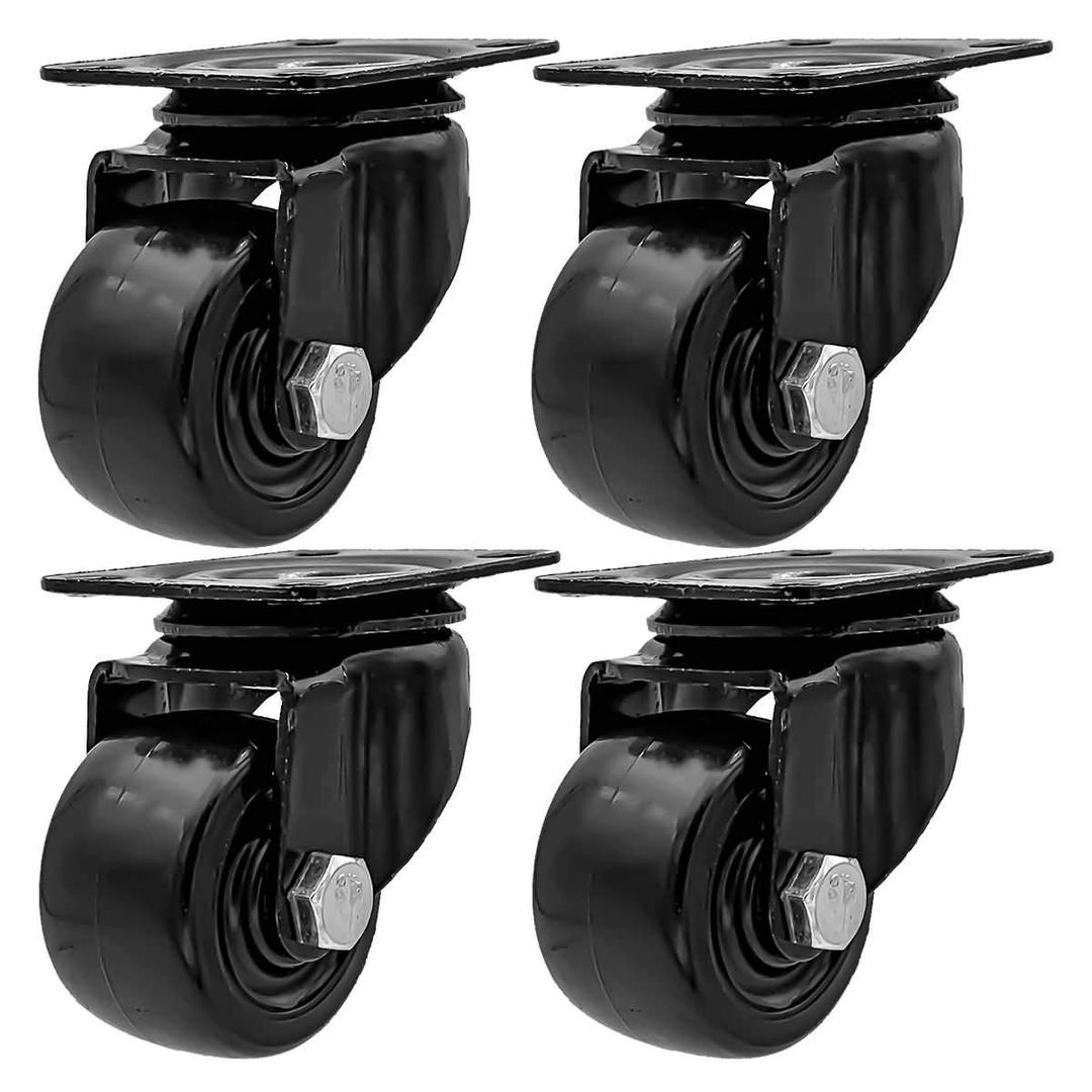 FactorDuty 2 inch Heavy Duty Polyurethane Caster Wheels Double Ball Bearing Industrial Grade Solid Low Profile Smooth and Silent 1000LB Capacity Pack of 4 (2" No Brake)