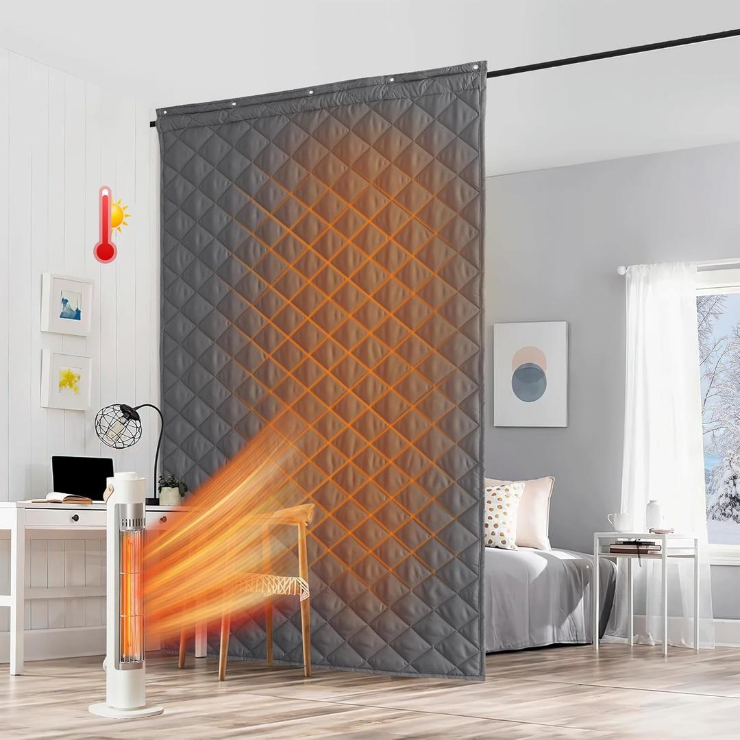 RYB HOME Grey Large Thermal Insulated Curtain for Winter, Window Insulation Soundproof Room Divider for Drafty Door Basement Laundry Acoustic Covering as Door Curtain, W48 x L96 inch, 1 Panel 