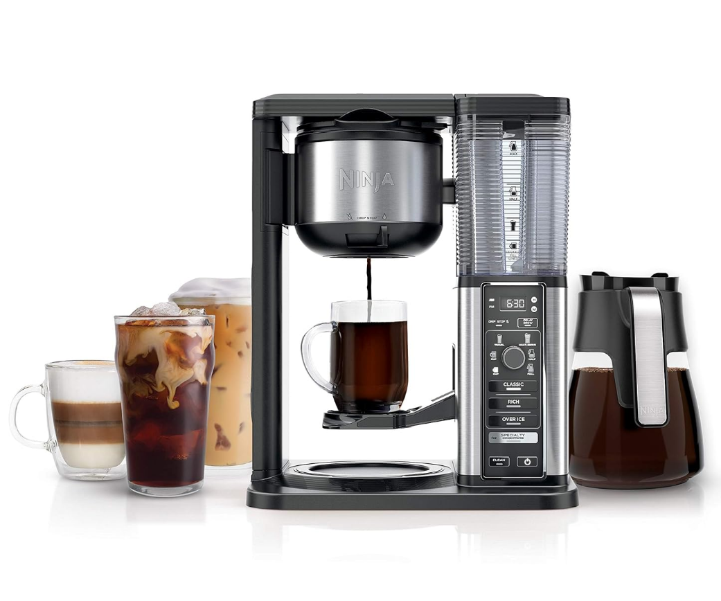 Ninja Specialty Coffee Maker, Hot & Iced Coffee, 6 Brew Styles, 8 Sizes, Small Cup to Travel Mug, 10-Cup Carafe, Fold-Away Frother, Permanent Filter, Removable Reservoir, Black, CM401