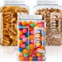 3 Pcs 1 Gallon Clear Plastic Jar with Lid Wide Mouth Square Screw Top Food Storage Containers, PET Plastic Empty Grip Jar Canisters for Candy Cookies Kitchen Food Safe(White Lid)