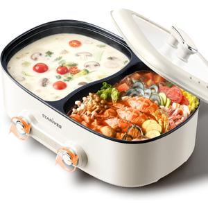 Stariver 7L Electric Hot Pot with Divider, 1200W Electric Pot, 2-Temp Control (Separate Settings per Side) Shabu Shabu Pot, Non-Stick Hotpot Pot Electric, Perfect for Family Dinners & Parties