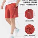 Cosmolle Men's 7" Quick-Dry Hiking Shorts UPF50+ Reflective, Lightweight 3 Zipper Pockets Stretch for Running Gym Outdoor (Red, M)