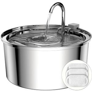 Tomxcute Cat Water Fountain, 3.2L/108oz Automatic Stainless Steel Pet Fountain Dog Water Dispenser, Ultra-Quiet Pump and 3 Replacement Filters & for Cats, Dogs, Multiple Pets