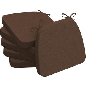 AAAAAcessories D-Shaped Chair Cushions, 2" Thick Dining Chair Pads with Ties and Removable, Machine-Washable Cover, 17" x 16", Set of 6, Brown