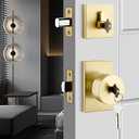 goldenwarm Gold Exterior Door Knob with Deadbolt, Square Contemporary Brushed Gold Exterior Door Lock Set with Deadbolt, Heavy Duty Brass Front Entry Door Locksets with Deadbolt(1 Pack)