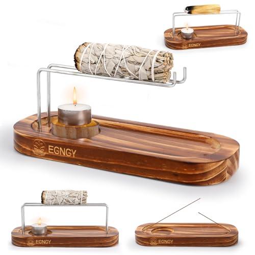 Handcrafted Palo Santo and Sage Holder, 4 in 1 Incense Sticks and Candle Holder for Burning Sage, Natural Wood Burner Holder, Ideal Spiritual Meditation Gift