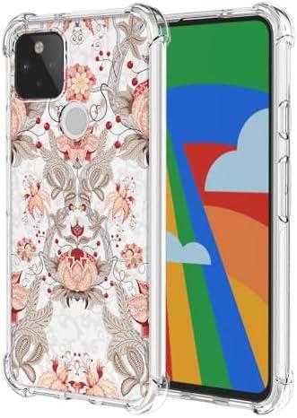 JDYGWK Case for Pixel 5A 5G Google 5A 5G,Clear Flower Pattern,Soft TPU Silicone,Thin,Shockproof,Anti-Scratch Protective Cover for Google Pixel 5A 5G,Pink White Floral
