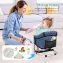 Booster Seat for Dining Table, 3-in-1 Portable Toddler Booster Chair with Safety Buckle, Height Adjustable & Foldable Baby Feeding Seat, Travel High Chair with Storage Pocket - Navy Blue