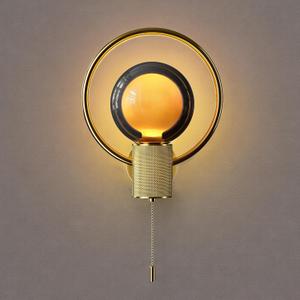 ALAMPEVER Modern Wall Sconce with Pull Chain, Metal Gold Wall Lights with G125 Glass Globe Bulb, Wall Mount Light for Enhancing Indoor Ambience in Bedroom, Living Room, and Hallway, 1 Pack