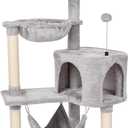 KIYUMI Cat Tree Cat Tower Condo with Sisal Scratching Post for Indoor Cats Tree Furniture with Hammock Perch and Kitten Ball Toys, Multi-Level Pet Activity Center (Grey)