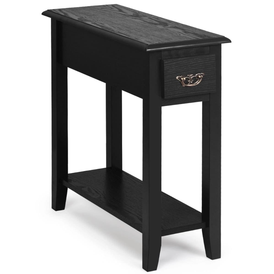2 Tier End Bedside Sofa Side Table Narrow Nightstand w/Drawer &Shelf Black