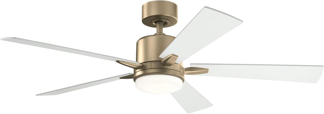 Kichler Lucian Elite 52" Ceiling Fan with LED Light, Bronze Modern 5-Blade Fan with Matte white Blades for Bedrooms, Offices, and Living Rooms, 330000CPZ
