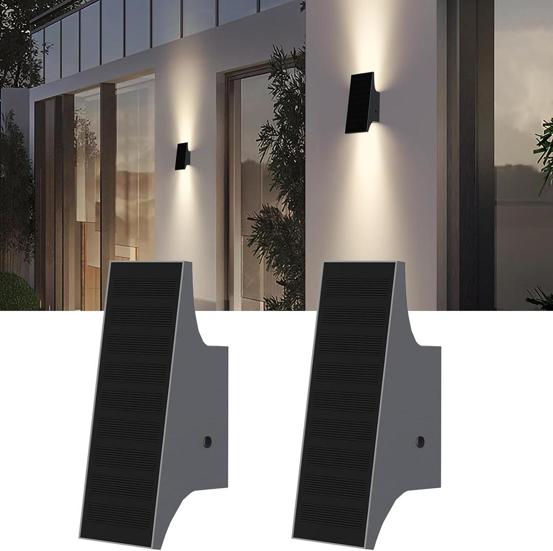 Solar Sconce Lights Outdoor, Dimmable Solar Wall Lights Up and Down, 3000K 700LM Solars Lights Outdoor IP65 Waterproof for Yard Fence Patio Garage Porch, 2pcs