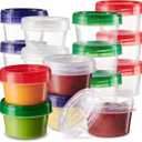 Baby Food Storage Containers 12 Pack, 4 ounce Colored Twist on Lids, Plastic, 1/2 Cup Small Freezer Storage Container
