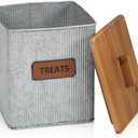 Red Co. Dog & Cat Treats Corrugated Metal Storage Canister with Wooden Lid, Distressed, 7.25" x 8”