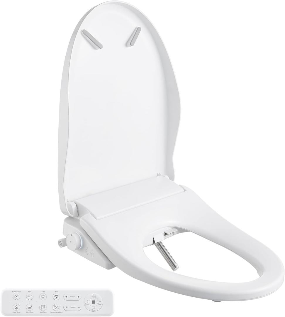 Smart Bidet Toilet Seat with Remote, Adjustable Heated Seat&Air Dryer, Endless Instant Warm Water, Multiple Spray Modes, Stainless Steel Nozzle, Soft Close, Deodorizer, 3D Curved(AMZ-US-NKH3101-NA)
