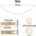 3 x 2PCS Hanging Photo Display with Clips, Boho Wooden Bead Garland Hanging Photo Collage Picture Frame with 9 Wood Clips for Living Room, Bedroom, Dorm Wall Decor
