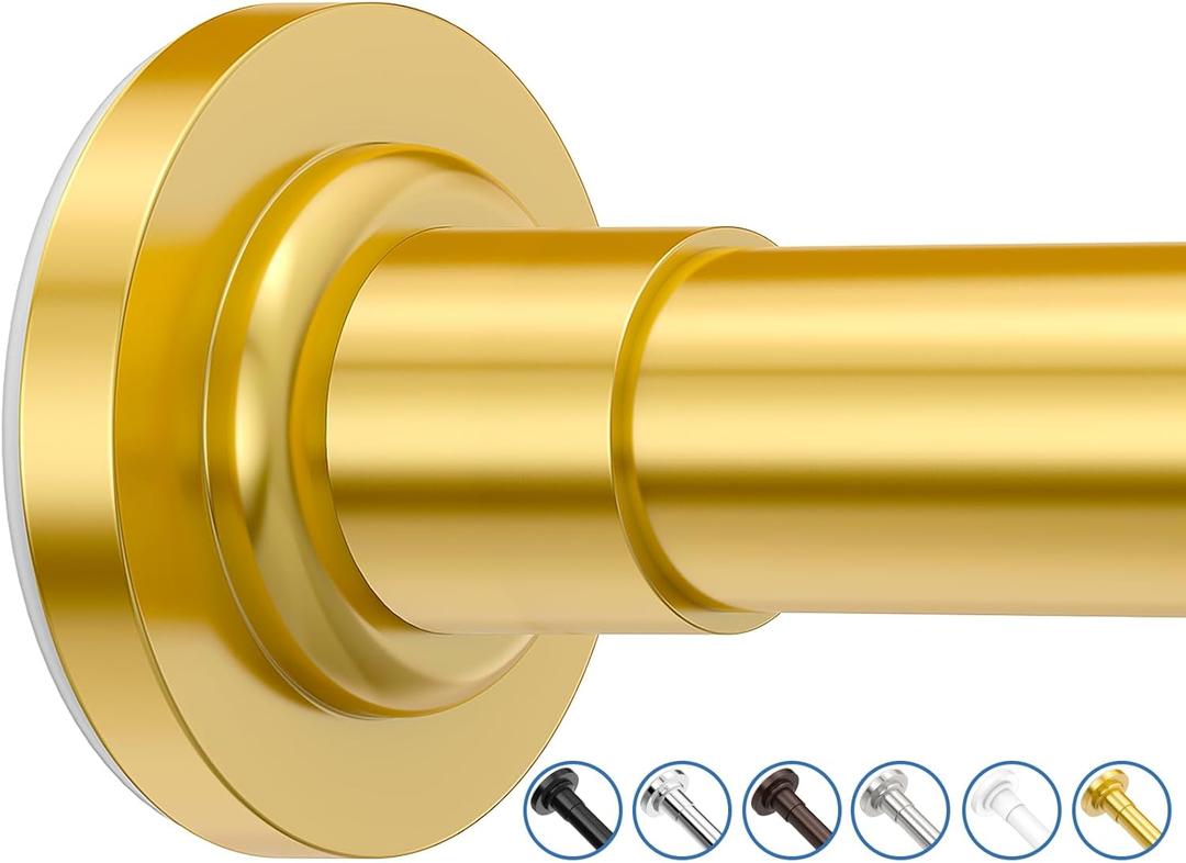 Shower Curtain Rod Adjustable 32-75 Inch, Spring Tension Shower Curtain Rods Stainless Steel Telescoping Curtain Rod for Bathroom or Windows, No Drilling, No Slip, No Rust, Gold