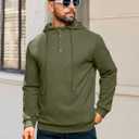 Vssjavun Mens Pullover Hoodie Casual Textured Long Sleeve Half Button Hooded Sweatshirt Army Green (Green, XL)