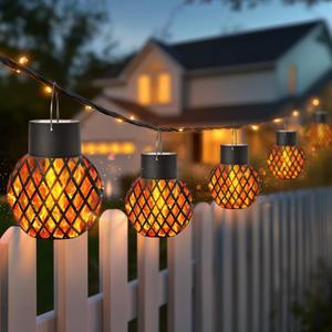 GIGALUMI Solar Hanging Lights - 4 Pack with Flickering Flame, Outdoor Waterproof Lanterns for Yard, Patio, Tree, Camping, Christmas Decoration