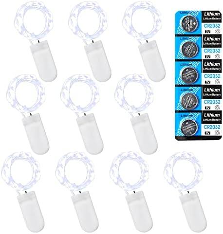 Etinga 10 Pack Fairy Lights Battery Operated String Lights, 10 LED on 3.3ft Silvery Copper Wire，for Flowers Gift Box Wedding Party Christmas Decoration (Cool White)