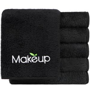 Orighty 6 Pack Premium Makeup Remover Wash Cloths - Super Soft, Quick Dry Microfiber Coral Fleece Face Makeup Towels for Cleansing, 13 x 13 Inch, Black