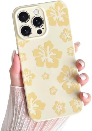 Skyseaco for iPhone 14 Pro Max Case Cute Hibiscus Phone Case Flower Design Soft Slim TPU Shockproof Camera Protection Phone Cover for Women Girls - Yellow Pack of 3