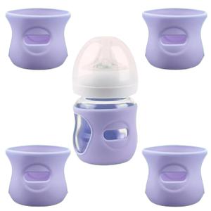 4 Pack Silicone Sleeves for Avent Natural Glass Baby Bottles, Anti Breakage Baby Bottle Holder, Compatible with Philips Avent Glass Natural Baby Bottle, BPA Free (Purple, 4 OZ)
