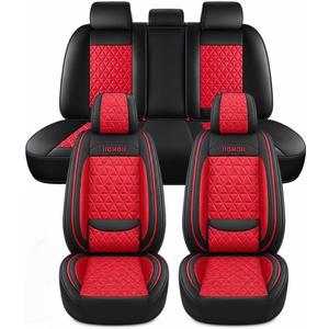 PU Leather Car Seat Covers Full Set, Airbag Compatible Automotive Seat Protectors, Waterproof & Non-Slip Universal Fit for Sedan SUV Truck (5-Piece,Red)