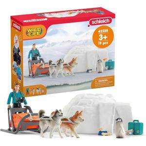 schleich Wild Life - 19 PC Antarctic Expedition Playset with Ranger, Husky Dogs, and Penguin Animal Figurines - Snow Safari Play Set with Dogsled and Igloo - Educational Toys for Kids 3 - 8 | 42558