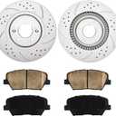 KAX Front Brake Kit, Drilled and Slotted Brake Rotors, Ceramic Brake Pads | Fits Kia Sorento 2016 2017 2018 2019 2020, Hyundai Santa Fe Sport 2017 2018, Automotive Replacement Brake Kit