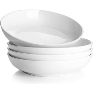 DOWAN 8.5" Pasta Bowls Set of 4, 30oz White Ceramic Shallow Dinner Bowls for Salad, Soup & Pasta, Stackable and Easy to Clean, Ideal for Everyday Use & Housewarming Gift