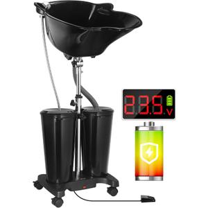 Rechargeable Portable Shampoo Bowl with Charger & Electric Pump, Portable Hair Washing Station with 2 Bucket and Drain Hoses, Basin Height Adjustable Portable Salon Sink for Home Salon Use