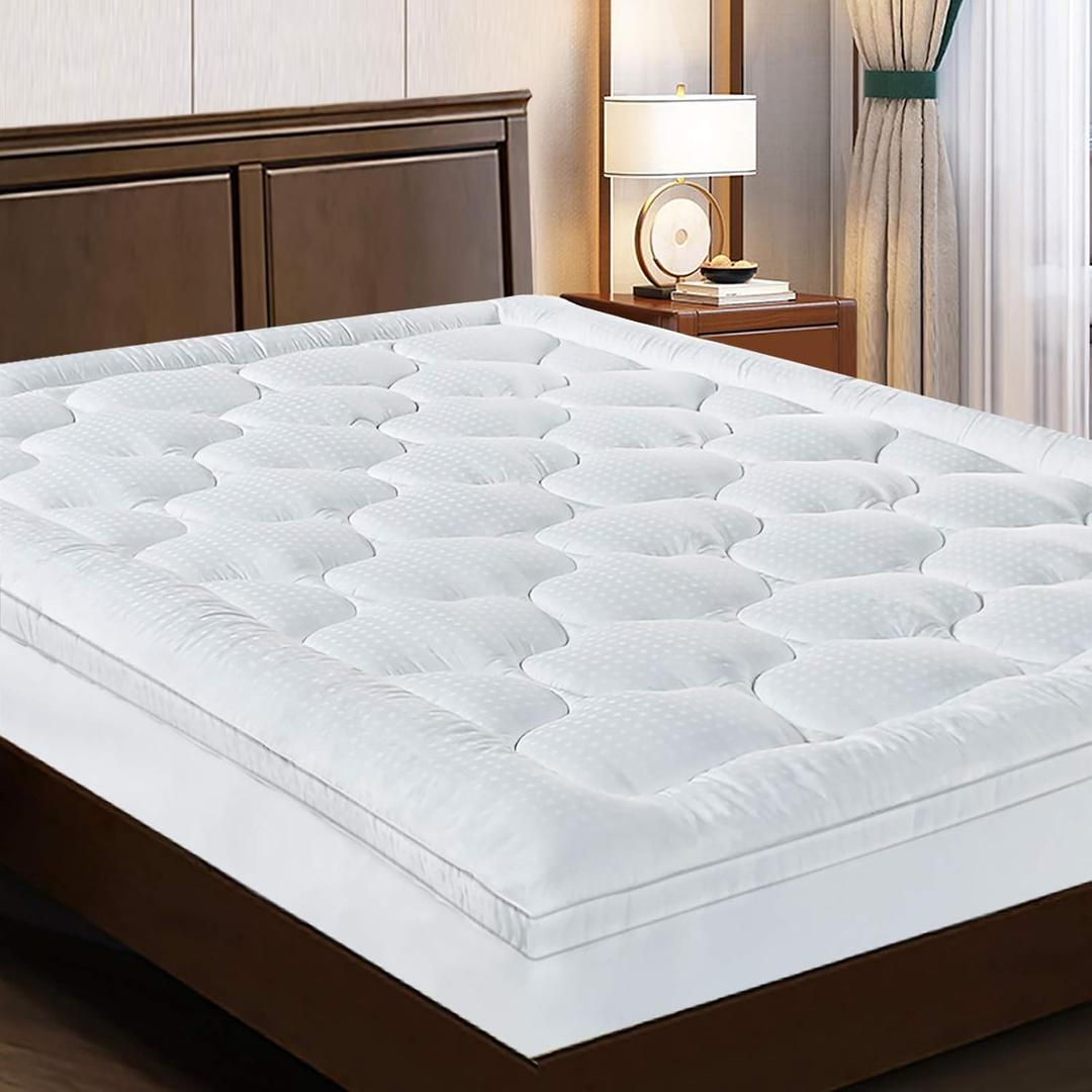 EASELAND King Size Mattress Topper Pillow Top Mattress Cover Quilted Fitted Mattress Protector Cotton Top 8-21" Deep Pocket Extra Thick Mattress Pad (78x80 Inches, White)