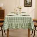 Romanstile Gingham Ruffled Tablecloth Rectangle - Waterproof Linen Cotton Checkered Table Cloth, Outdoor Plaid Table Cover for Picnic, Camping, Party - 60 x 84 Inch, Sage
