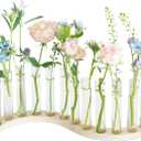 Test Tube Vases for Flowers，Small Plant Propagation Station，S Shape Plant Terrarium with Wooden Stand(Light Wood)