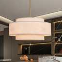 Large Drum Pendant Light 23.62in Linen Boho Chandelier 6 Light 3-Tier Rustic Dining Room Light Fixture Ceiling Hanging Kitchen Island Lighting, 23.6in,6L