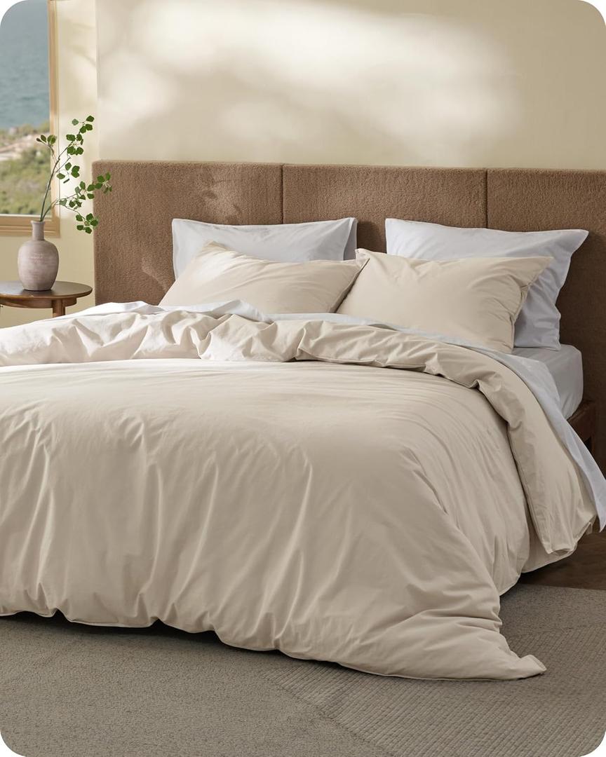 Bedsure Cotton Duvet Cover King - Luxury Slub Weave 100% Cotton Duvet Cover Set, PureWoven Bedding Set with a Linen Like Textured, Easy Change, Ivory, 104" x 90"