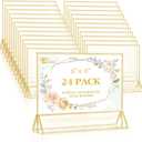 EHWINE 24 Pack Acrylic Sign Holder 4 x 6 Horizontal, Double-Sided Stand up Table Top Sign Holders, Gold Acrylic Picture Frame Menu Flyer Paper Holder Display Stand for Office Business Store Wedding Party
