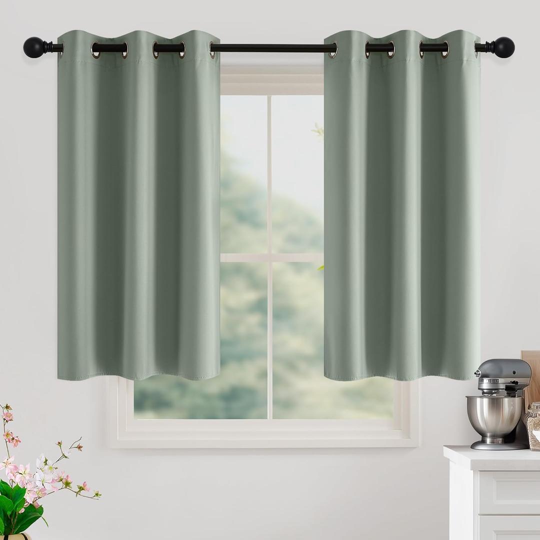 Sage Green Room Darkening Curtains 45 Inches Long 2 Panels for Living Room, Bedroom, Nursery Summer Thermal Insulated Blackout Drapes Grommet Noise Reducing Window Treatment, W40